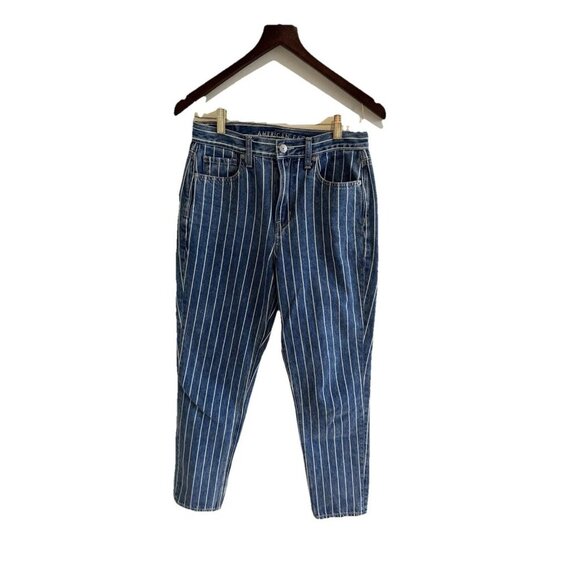 American Eagle, Pinstriped Mom Jean Size 2 Tapered Leg, denim - Picture 3 of 14